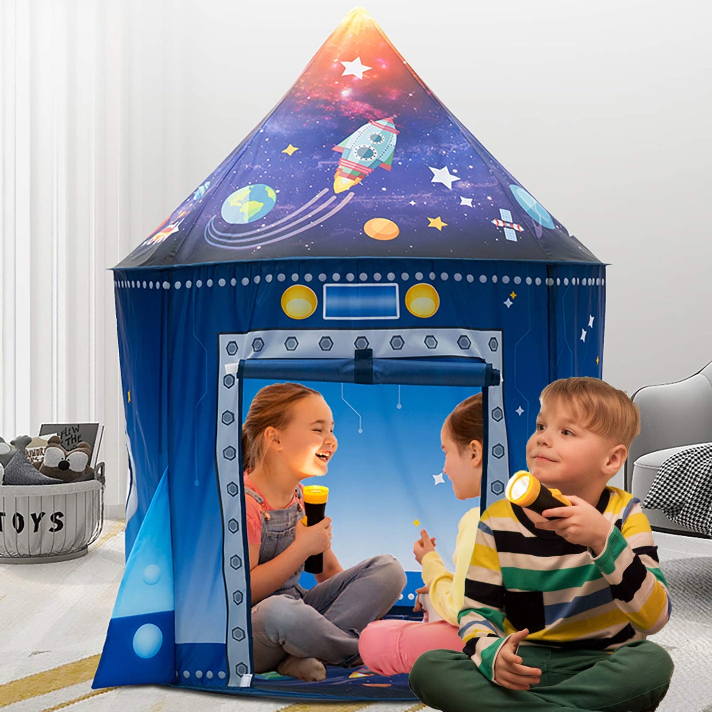 WillingHeart Rocket Ship Play Tent - Foldable Indoor/Outdoor 53”H x 40” - Kids Astronaut Space-Themed Toy for Boys & Girls