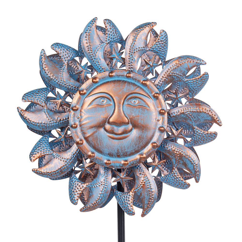 Viveta Outdoor Wind Spinners, 13.2 Inch Metal Wind Sculpture,Sun Face Windmill for Yard Patio Lawn Garden Decoration