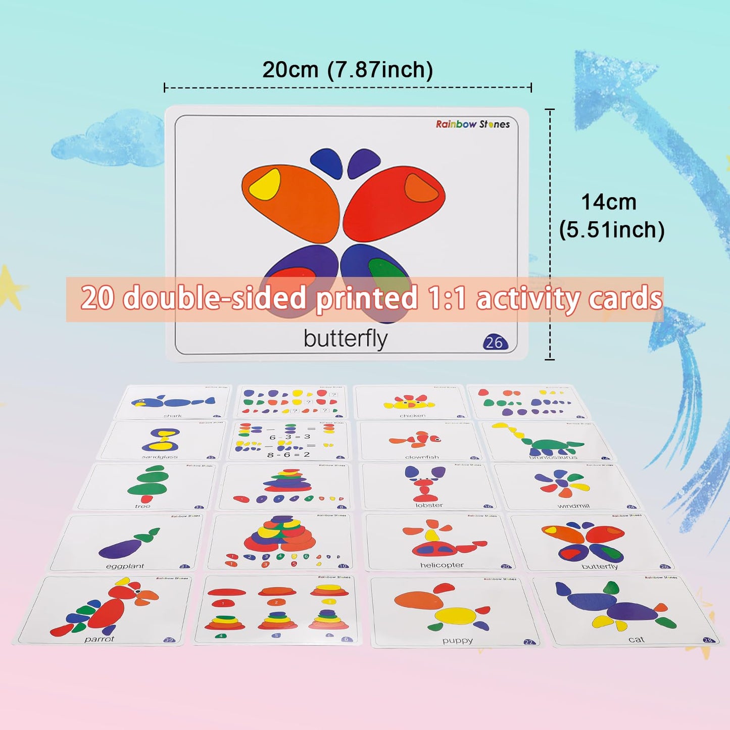 Odoorgames 36 Pcs Translucent Pebbles, Rainbow Stones,Light Table Manipulatives Preschool,Light Table Accessories, Includes 24 A