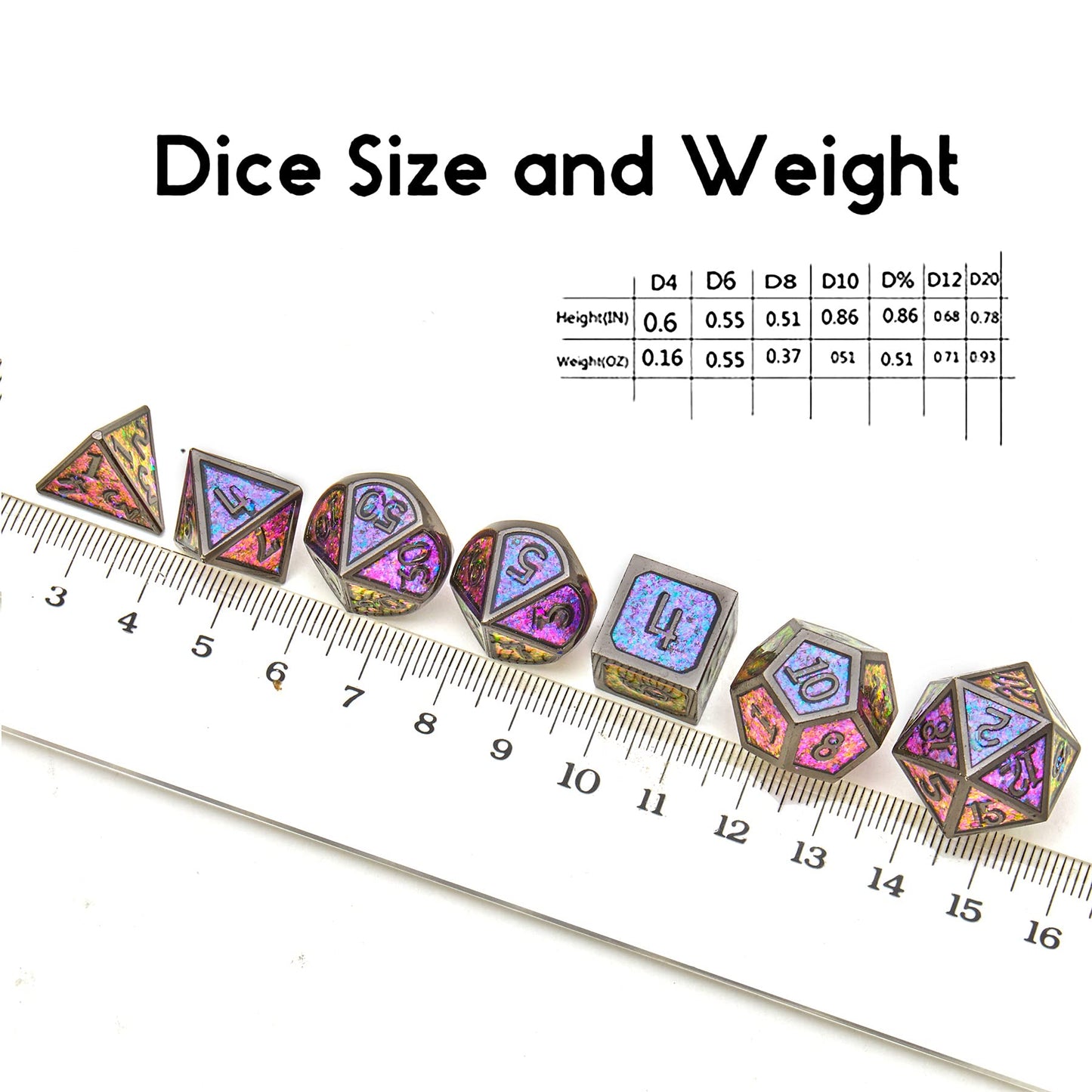 Metal dice Set D&D, 7piece Polyhedron DND D20 D12 D10 D8 D6 D4 dice Set, Suitable for Dungeons and Dragons RPG Game DND dice Set