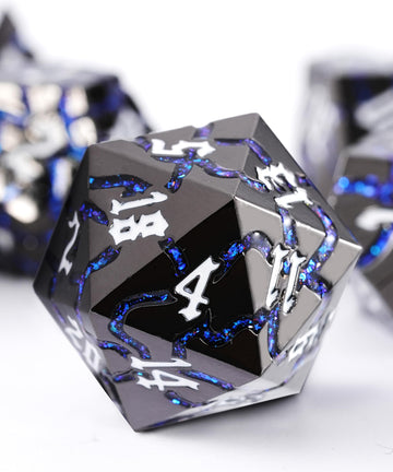Soar Forge Metal Dice for DND - Beautiful Blue Glitter Cracks Dice Set Compatible with Dungeons and Dragons and Other RPG, Dice