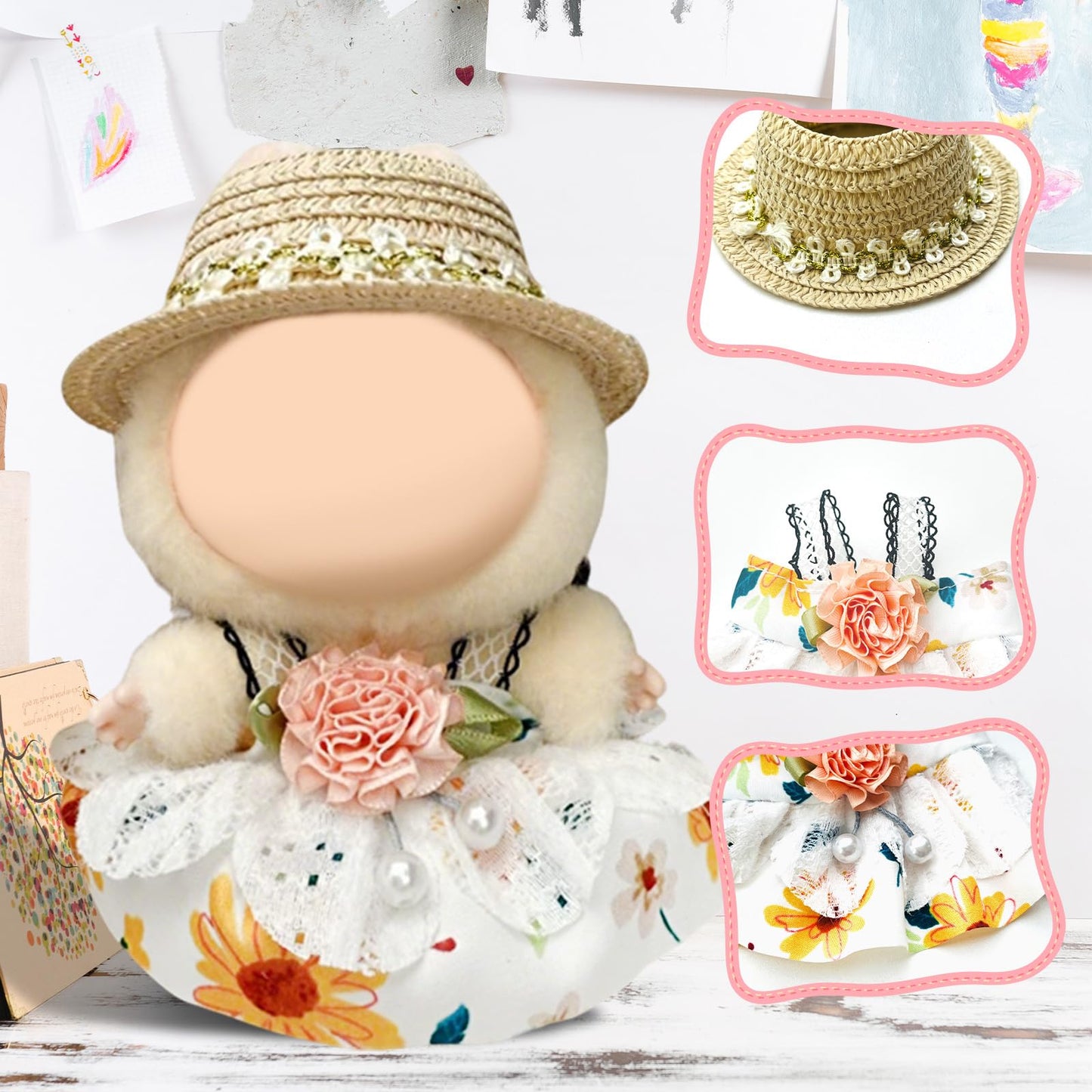 17cm Doll Clothes Labubu Clothes for 6.7inch(17cm) Dolls enhanced Doll Outfit with Hat and Accessories(Clothes Only) (White)