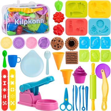 Dough Tools For Kids, 40Pcs Dough Kitchen Creations Set Includes Accessories Molds Scissors Rolling Pin With Storage Bag, Party Pack Dough Toys For Kids Toddlers Boys Girls