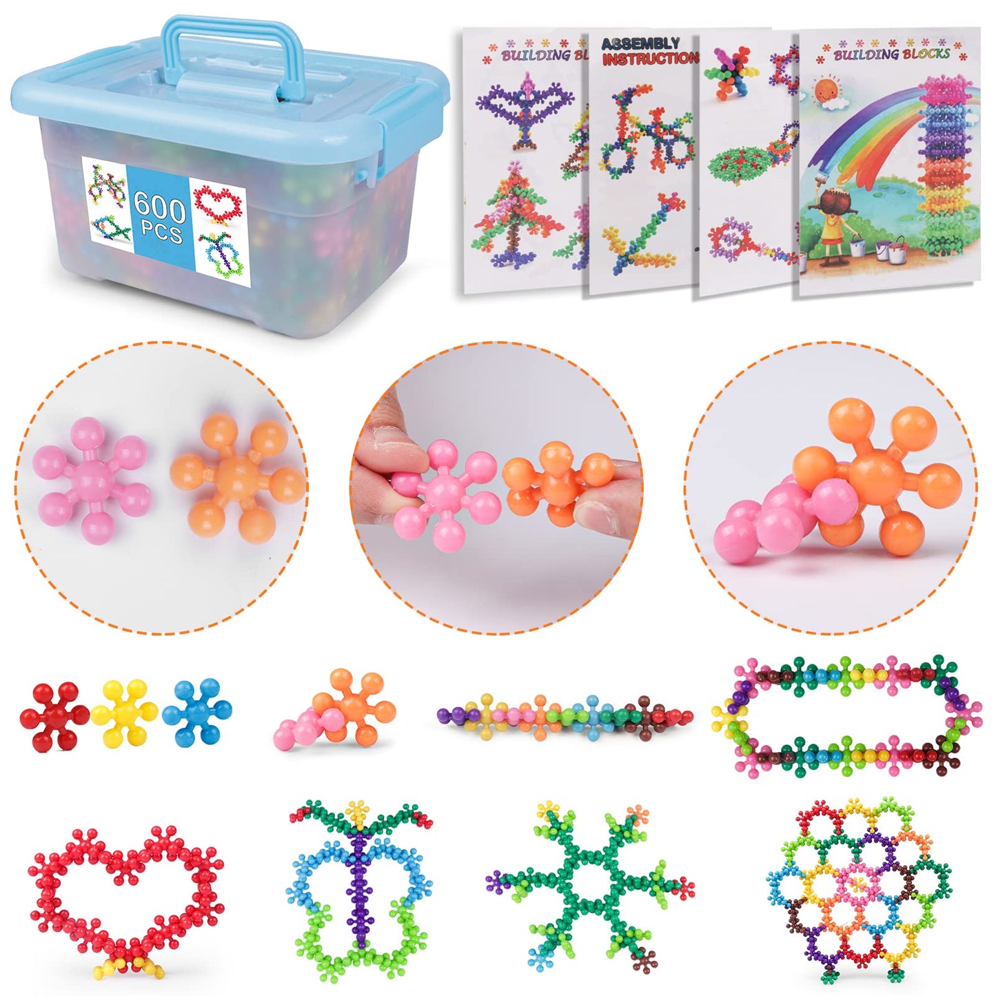 Neoact 600 Pcs Building Blocks Connect Toys,Interlocking Solid Plastic Educational Toys Sets For Preschool Kids Boys And Girls A