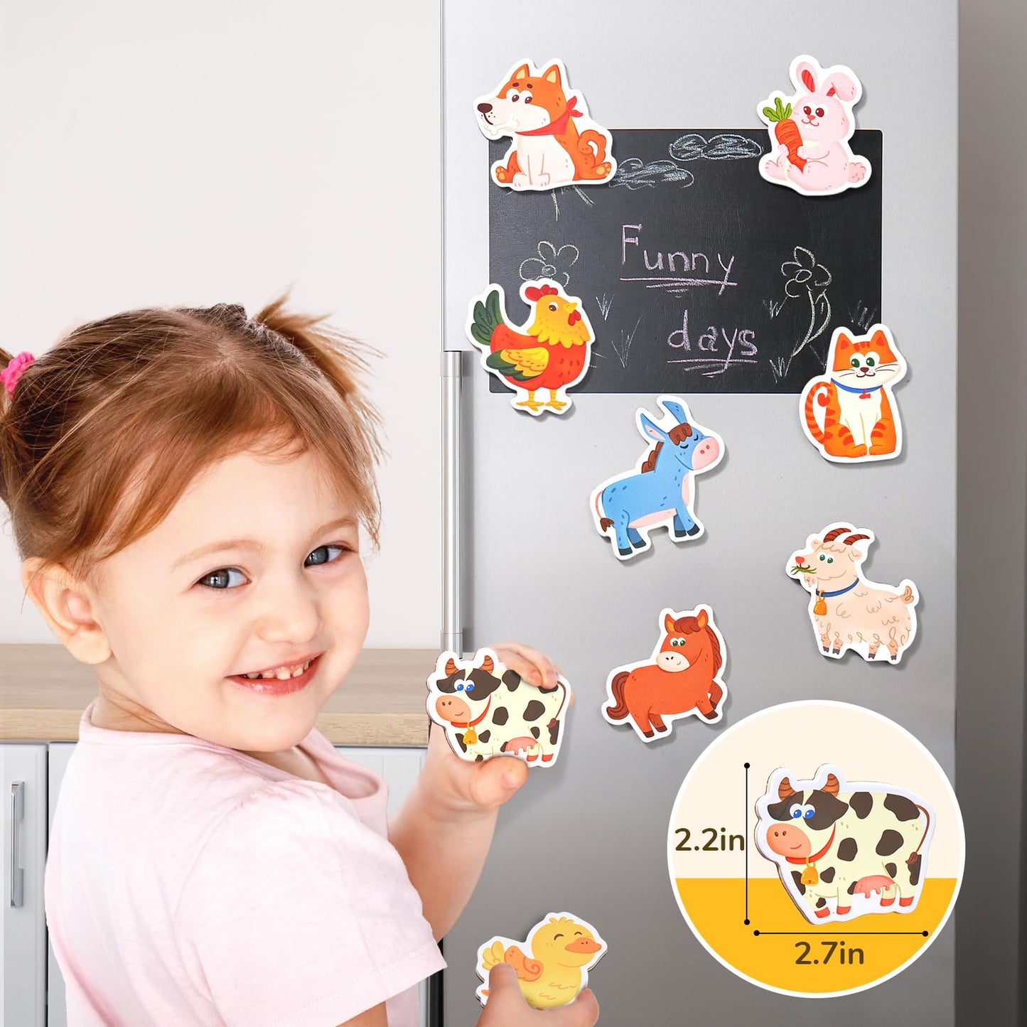Joycat Wooden Fridge Magnets For Kids - 10 Cute Farm Animals Refrigerator Magnets For Toddlers, Large Kids Magnetic Toys, Fun Ed