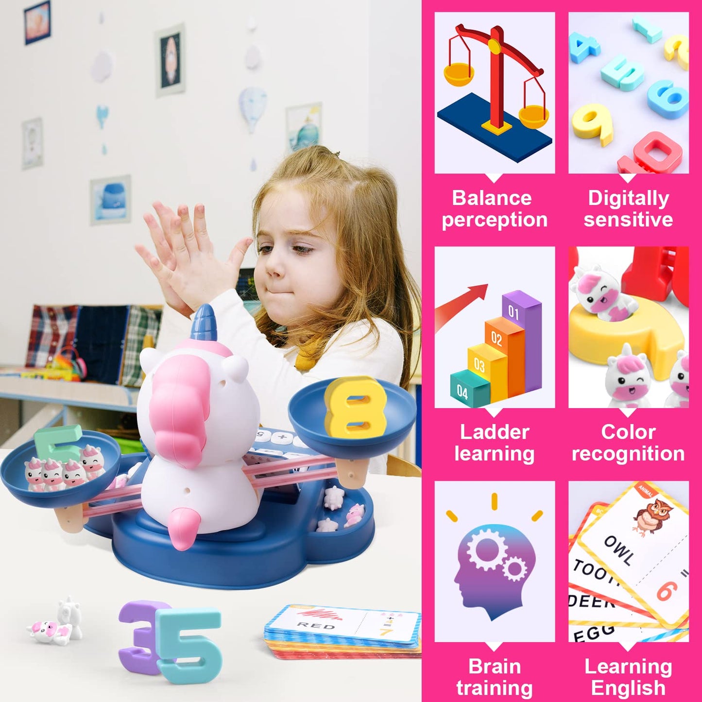 Kaodezhu Unicorn Math Balance Toy For Boys And Girls - Montessori Matching Letter Toy For Kids 3 Year Olds, Educational Kinderga