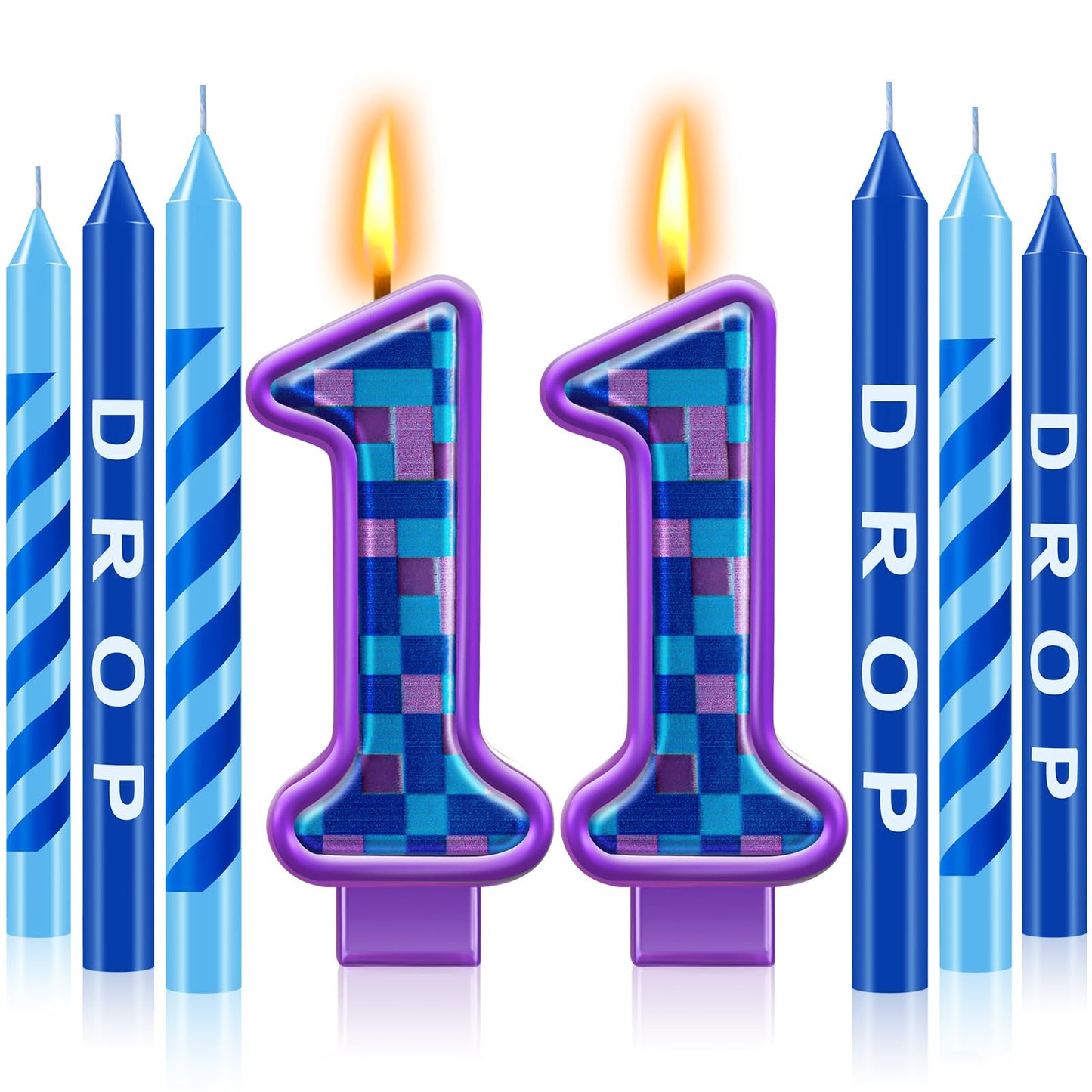 MTLEE 13 Pcs Video Game Birthday Candles Gaming Party Toppers for Cake Blue Purple Number Candle Battle Boys Birthday Cake Toppe