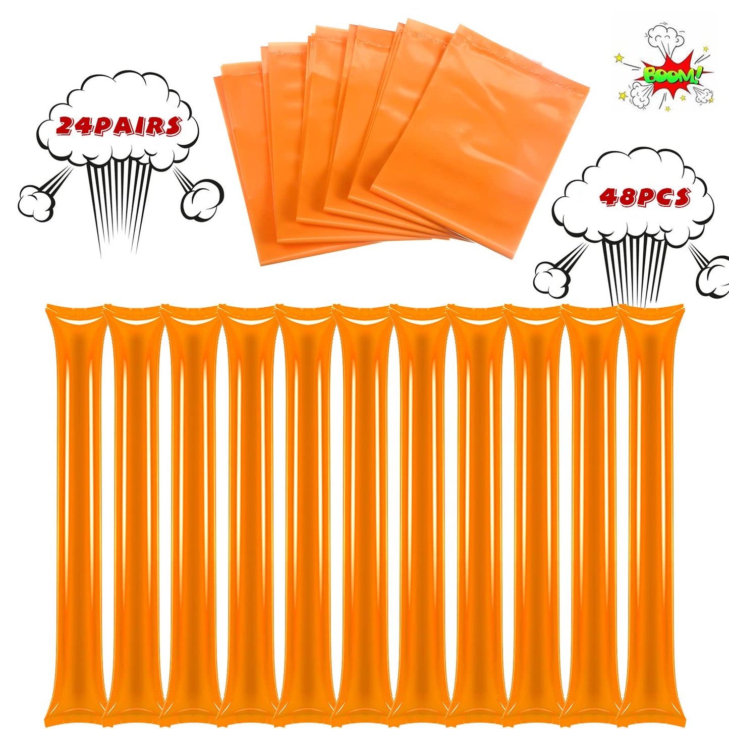 Civaner 48 Pieces Thunder Sticks Team Spirit Boom Sticks Cheering Sticks Plastic Cheerleading Spirit Stick Clapper Inflatable Noise Makers For Sporting Events Dance (Orange)