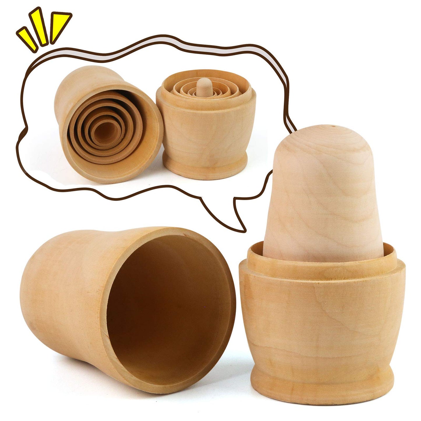 Koogel 6 Set Unpainted Nesting Dolls for Kids  Blank Nesting Dolls Wooden Matryoshka for Parent Child Activities Birthday Gift DIY Enthusiasts