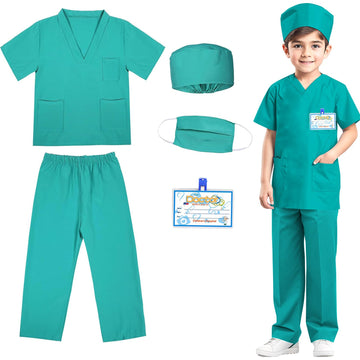 Riorand Doctor Costume For Kids,Toddler Nurse Scrubs Career Day Costume Halloween Dress Up Cosplay For Boys Girls 3-11 Years (Gr