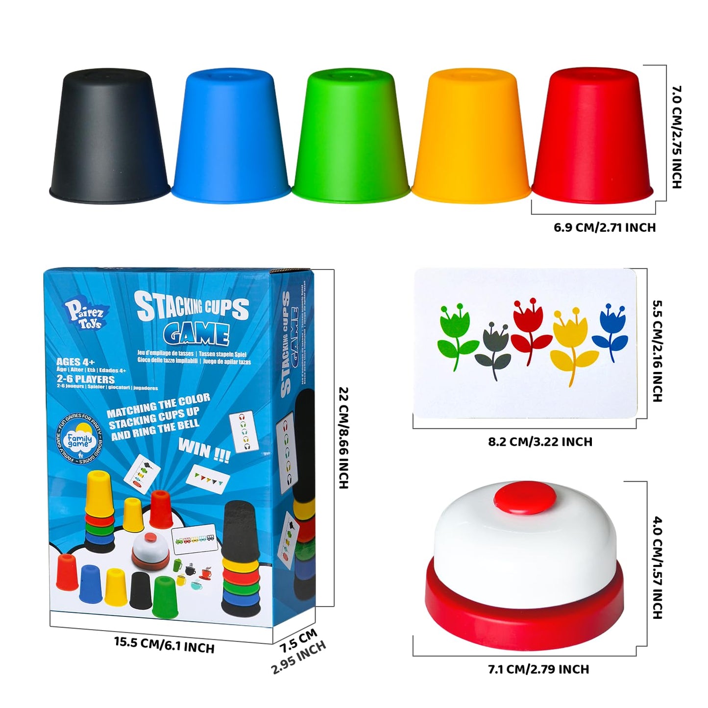 Pairez Toys Quick Stacking Cups Games For Kids, Classic Matching Cup Game, Speed Match Cups Games, Parent-Child Interactive Toys With 24 Cards & 30 Cups, Family Games For Party Or Travel