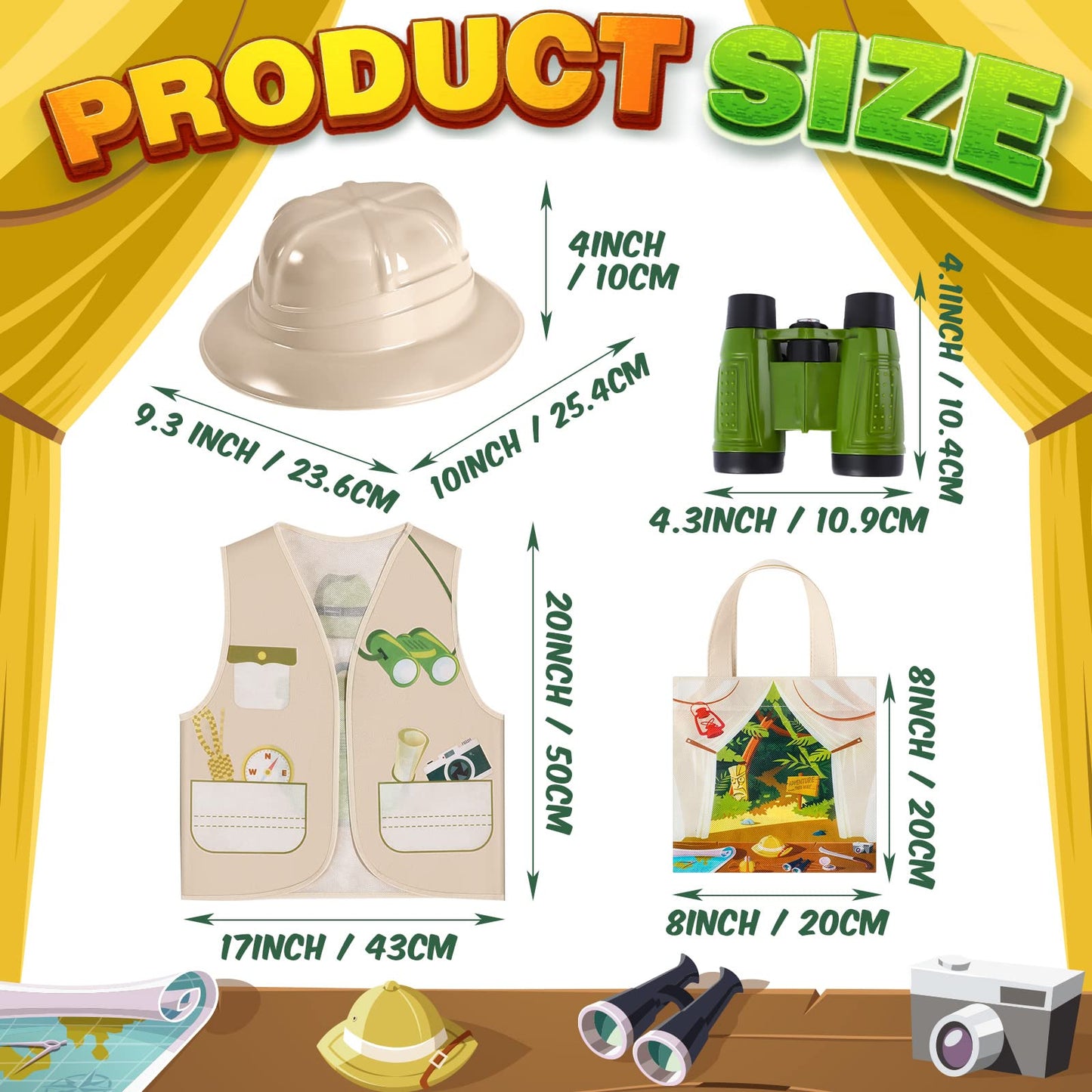 Haysandy 48 Pcs Kids Explorer Costume Set Include Plastic Explorer Safari Hats Jungle Party Vest Safari Tote Bag Adventure Binoculars For Kids Activities Jungle Zoo Birthday Party Supplies Favors