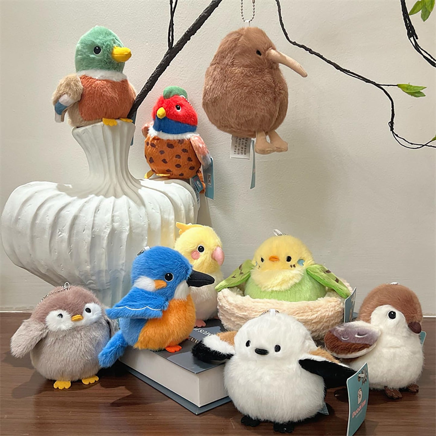 Adorlynetty Bird Stuffed Animal Cute Bird Plush Bag Pendant Simulation Bird Toys For Kids Pendant Doll Birthday Gift Decoration(Linnet Plush)
