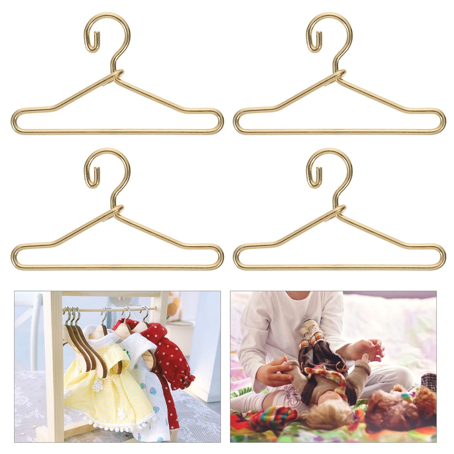 50Pcs Mini Clothes Hangers Metal Doll Clothes Dress Outfit Holders Wire Rack Stand For Miniature Dollhouse Gown Closets Toys Bedroom Accessories Golden 40Mm