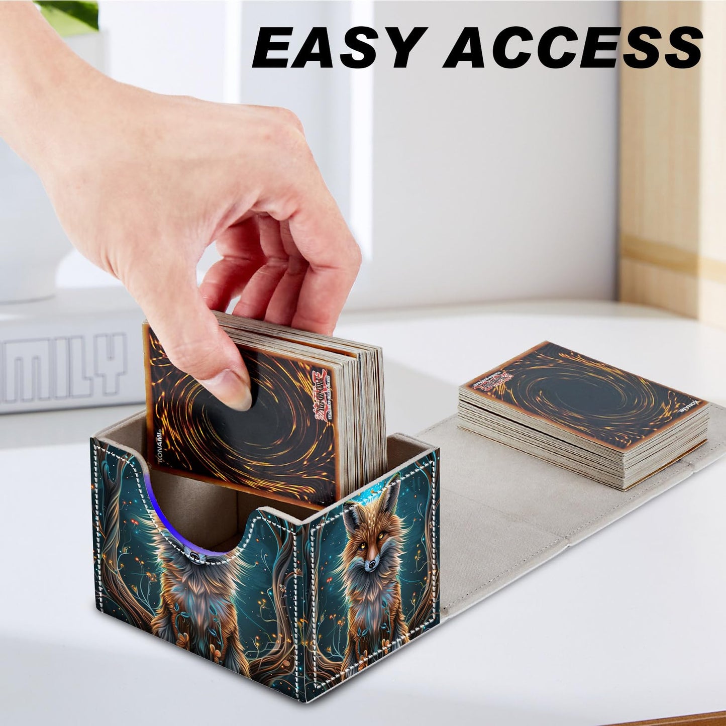 DEGDFSGR for TCG MTG Card Game Storage Box Organizer Trading Card Case Commander Deck Box Magnetic Closure Creative Pattern Up to 200 Cards  Blue Glow Fox