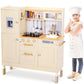 Clevich Wooden Play Kitchen for Kids, Toddler Vintage Kitchen Toy Set w/Pretend Phone, Ice Maker, Towel Rack, Height Adjustable 