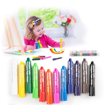 Maymoi Tempera Paint Sticks, Washable Paint Sticks For Kids, Non-Toxic, Quick Drying & No Mess (12 Bright Colors)