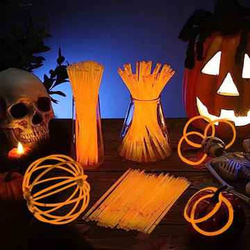 Yofobu Orange Glow Sticks Light Up Bracelet Necklaces Bulk 50Ct 8' Glowsticks With Connectors 4Th Of July Neon Party Supplies For Hawii Carnival Halloween Christmas Easter Birthday