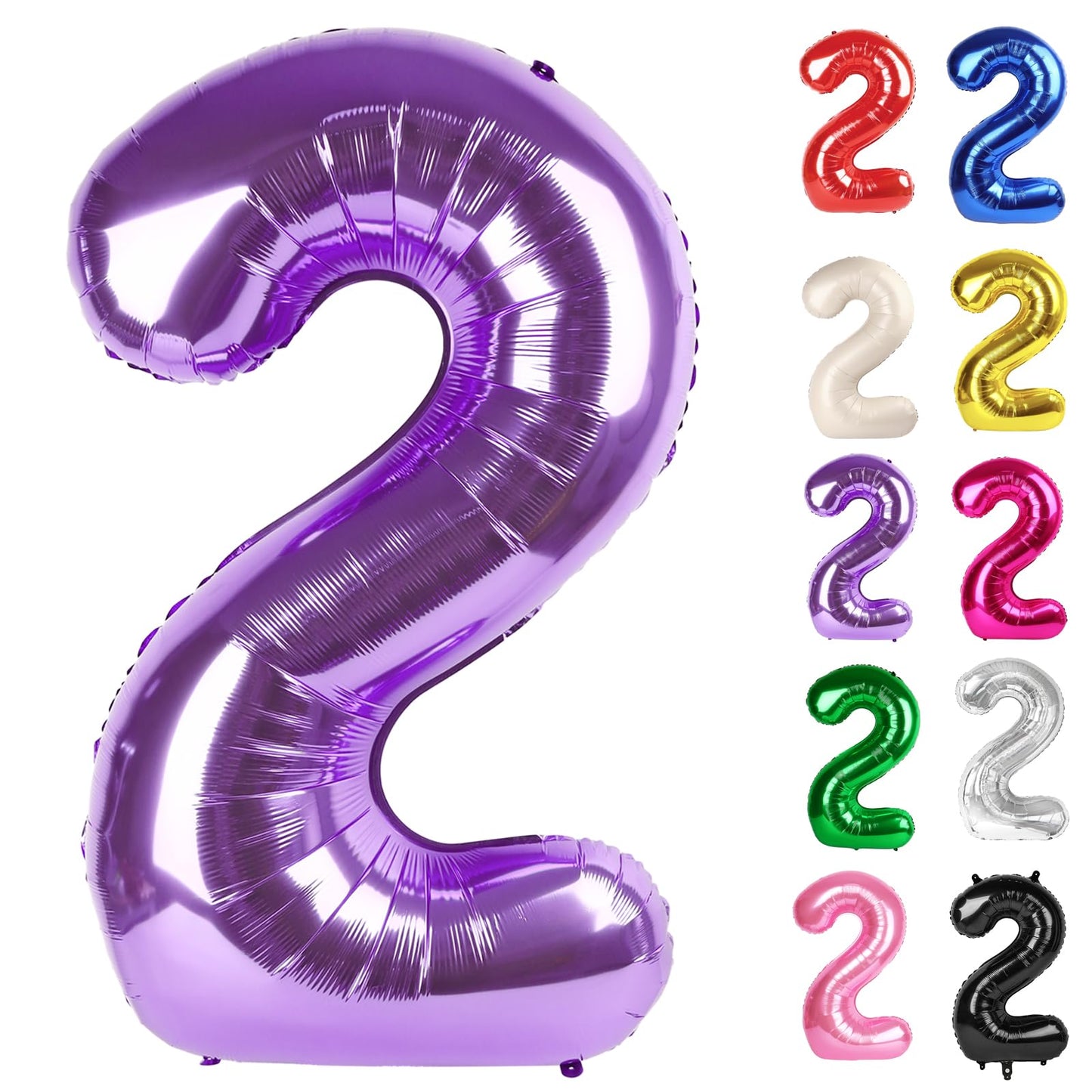 Purple Number 2 Balloon 40 Inch, 2 Balloon Number, 2Nd Birthday Decorations For Baby Girls Boys Toddlers