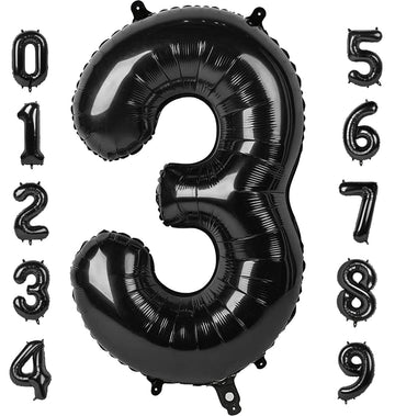 Number 3 Balloon 40 Inch Large Black Balloon For Three Year Old Birthday Decor, 3 13 30 31 Birthday Party, Wednesday Addams Part