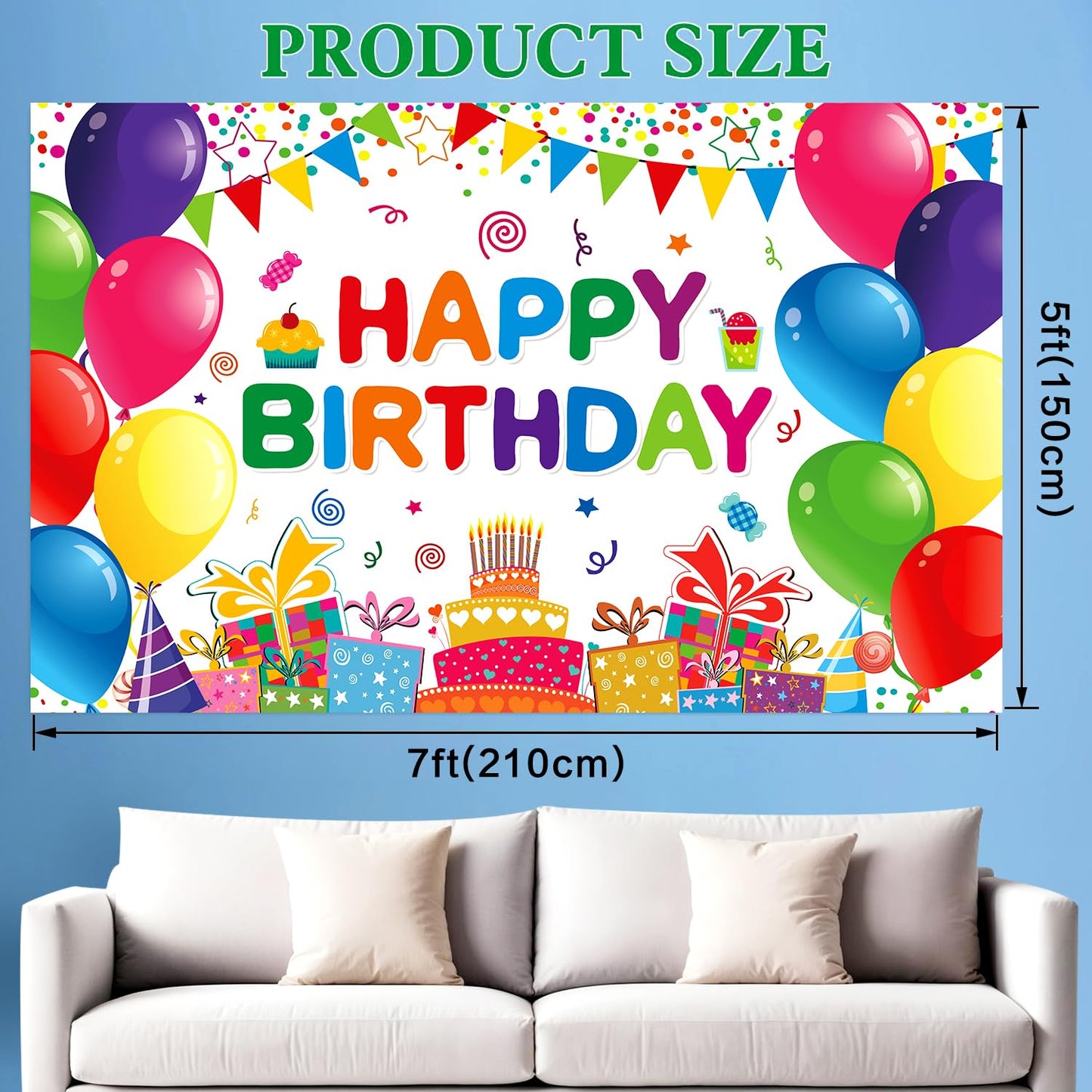 DIZHI Happy Birthday Backdrop Banner 7x5ft Vinyl Multicolor Party Decorations for Kids - DZ-22083102