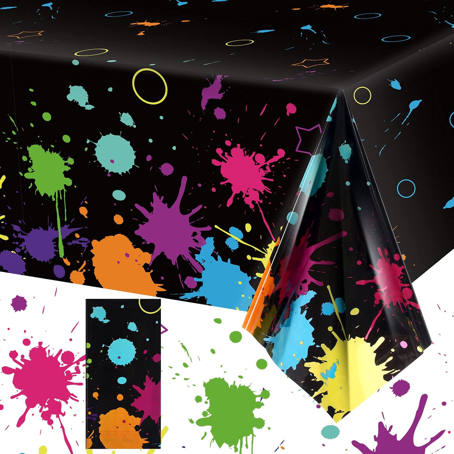 Glow Party Table Covers Neon Party Tablecloths 108 X 54 Inch Glow Party Tablecloths Disposable Plastic Neon Glow Table Cloth For Neon Birthday Party Black Light Party Supplies (1 Piece)