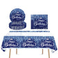 41Pcs Navy Blue And Silver Party Supplies ,Include 20 Plates, 20 Napkin And 1Pcs Tablecloth,Used For Navy Blue And Silver Birthd
