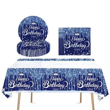 41Pcs Navy Blue And Silver Party Supplies ,Include 20 Plates, 20 Napkin And 1Pcs Tablecloth,Used For Navy Blue And Silver Birthd