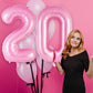 Pink Number 20 Balloon, 40 Inch Big Large Foil Helium Number Balloons, Giant Mylar Number 20 Balloons For 20 Year Old Birthday P