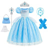 Ljnyie Princess Dresses For Girls-Girls Blue Princess Costume Puff Sleeve 3-11 Year Old For Birthday Christmas Party(5-6 Years)