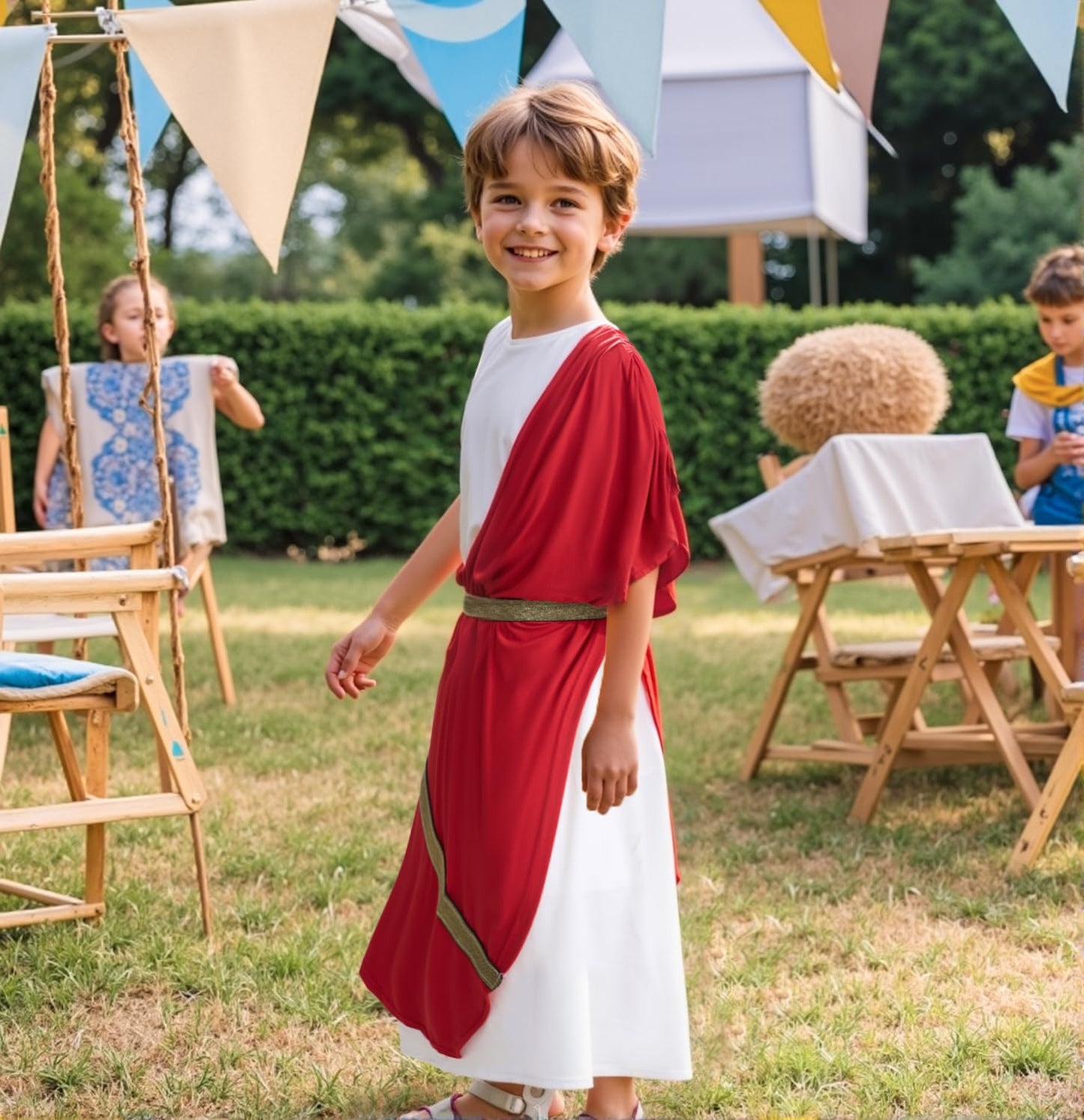 Vzqi Greek Toga Costume For Kids Roman Halloween Nobility Boy Cosplay Red Xs