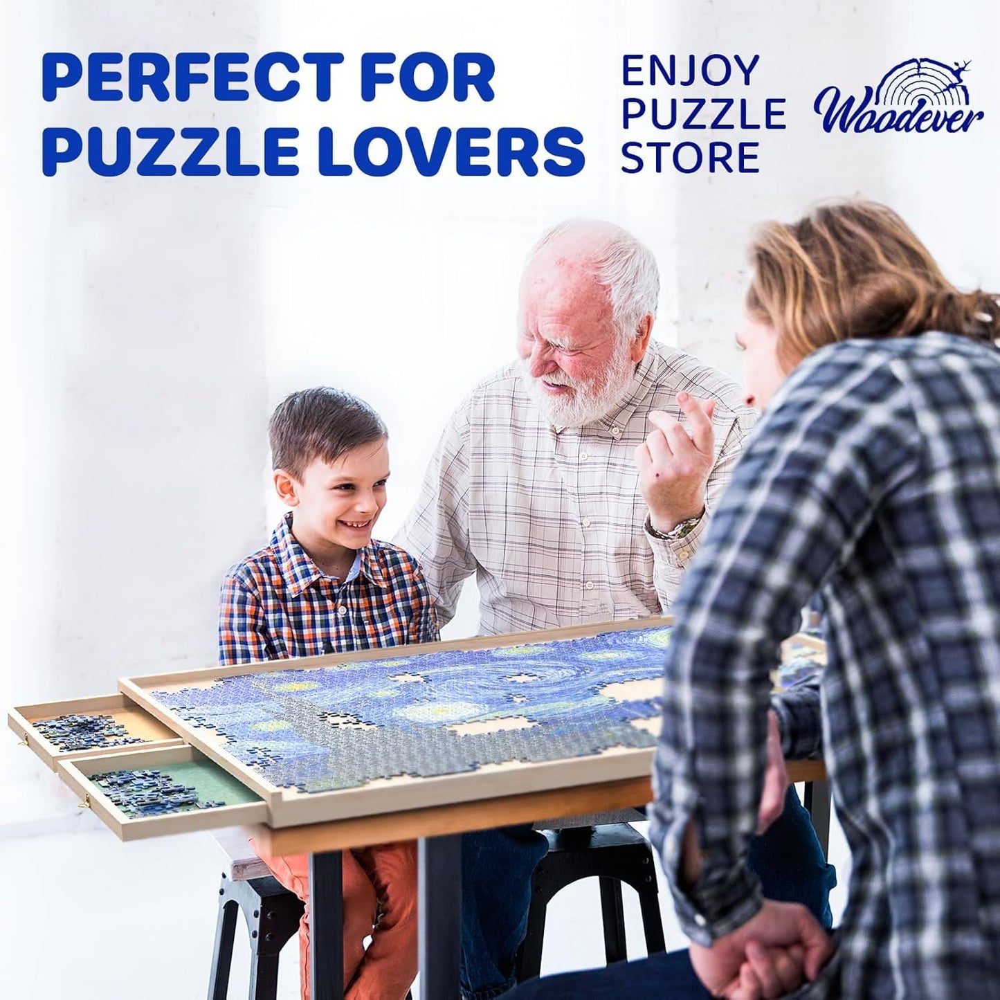 Rotatable 360-Degree Wheels Puzzle Board With Drawers And Cover 1500 Pieces Lightweight Portable Wooden Puzzle Table For Adults