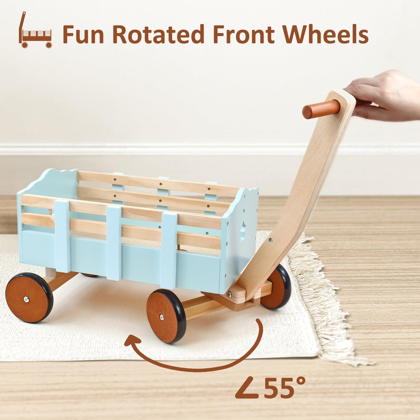 Pairpear Kids Wagon Toy,Wooden Toys Cargo Walker Cart Wagon Stroller,Toddler Push And Pull Baby Walker Gift For Babies Boys And Girls