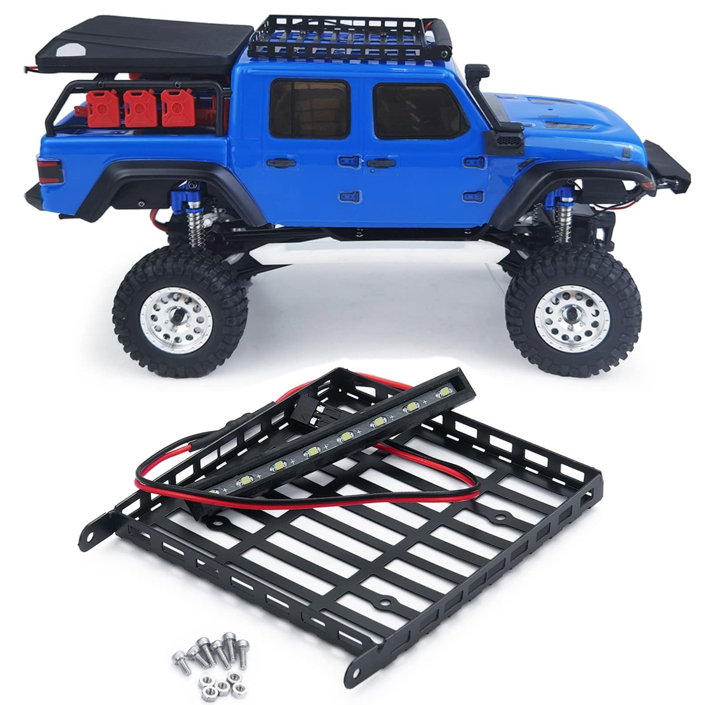 Rclions Stainless Steel Rc Roof Rack With Led Light Bar For Axial Scx24 Axi00005 Gladiator 1/24Th Rc Crawler Truck Car