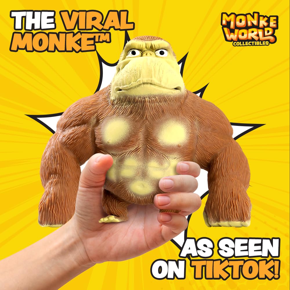 MonkeWorld Stretchy Monkey Toy - Large Brown Squishy Fidget Plushie, 4.4 lb, Rubber TPR, Model CL22427