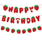 Zwiebeco Strawberry Birthday Party Decoration Supplies - Red Green Strawberry Happy Birthday Sign Banner Bunting Garland Hanging