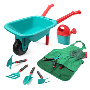 Cute Stone Kids Gardening Tool Set, Garden Toys With Wheelbarrow, Watering Can, Gardening Gloves, Hand Rake, Shovel, Trowel, Double Hoe, Apron With Pockets, Outdoor Indoor Toys Gift For Boys Girls
