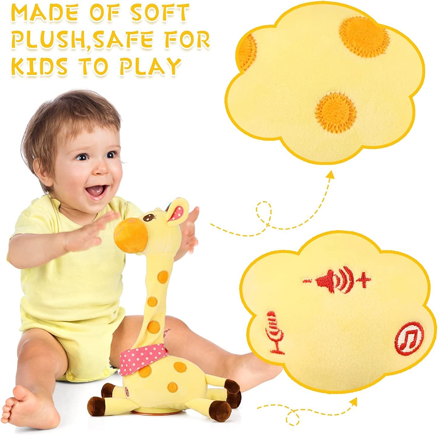 Emoin Dancing Giraffe Stuffed Animal Baby Toys Singing 10 Children'S Song Infants Toddlers Toy Repeats What You Say Interactive Deer Push Glowing Musical Toy For Boys Girls Birthday Gift