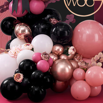Partywoo 140 Pcs Pink Balloon Arch Kit, Black And Hot Pink Balloon Garland With Rose Gold 4D Balloons, Dusty Rose Metallic Balloons For Birthday Decorations, Wedding Decorations, Bachelorette Party