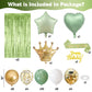 Sage Green Birthday Decorations With Happy Birthday Banner Olive Green Fringe Curtain Sash Foil Balloon Eucalyptus Retro Green W