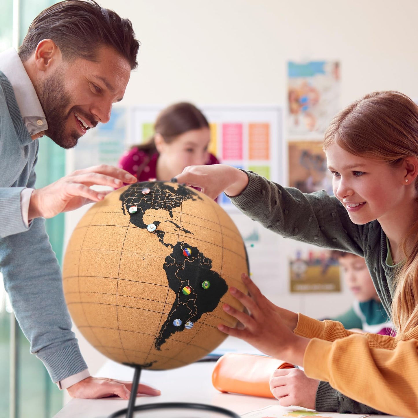 Feifeiya Personalized Cork Globe with 100 National Flag Push for Traveler 13 H X 9.9 Dia World Travel Map the Places You'll Go Graduation Gift Adventure Spinning Globe for mature-themed Gift