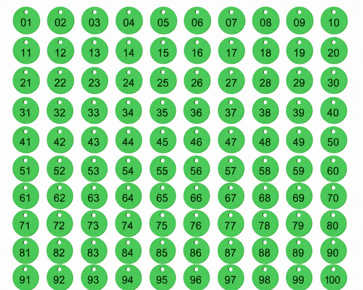 Morel (1 To 100) Numbered Token Coins, White, Plastic, Round, 35 Mm, With Hole, Set Of 100 For Shop, Board Games, School Queue M