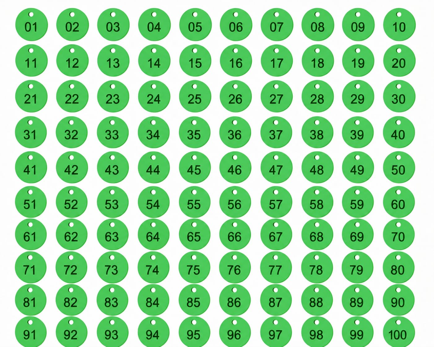 Morel (1 To 100) Numbered Token Coins, White, Plastic, Round, 35 Mm, With Hole, Set Of 100 For Shop, Board Games, School Queue M