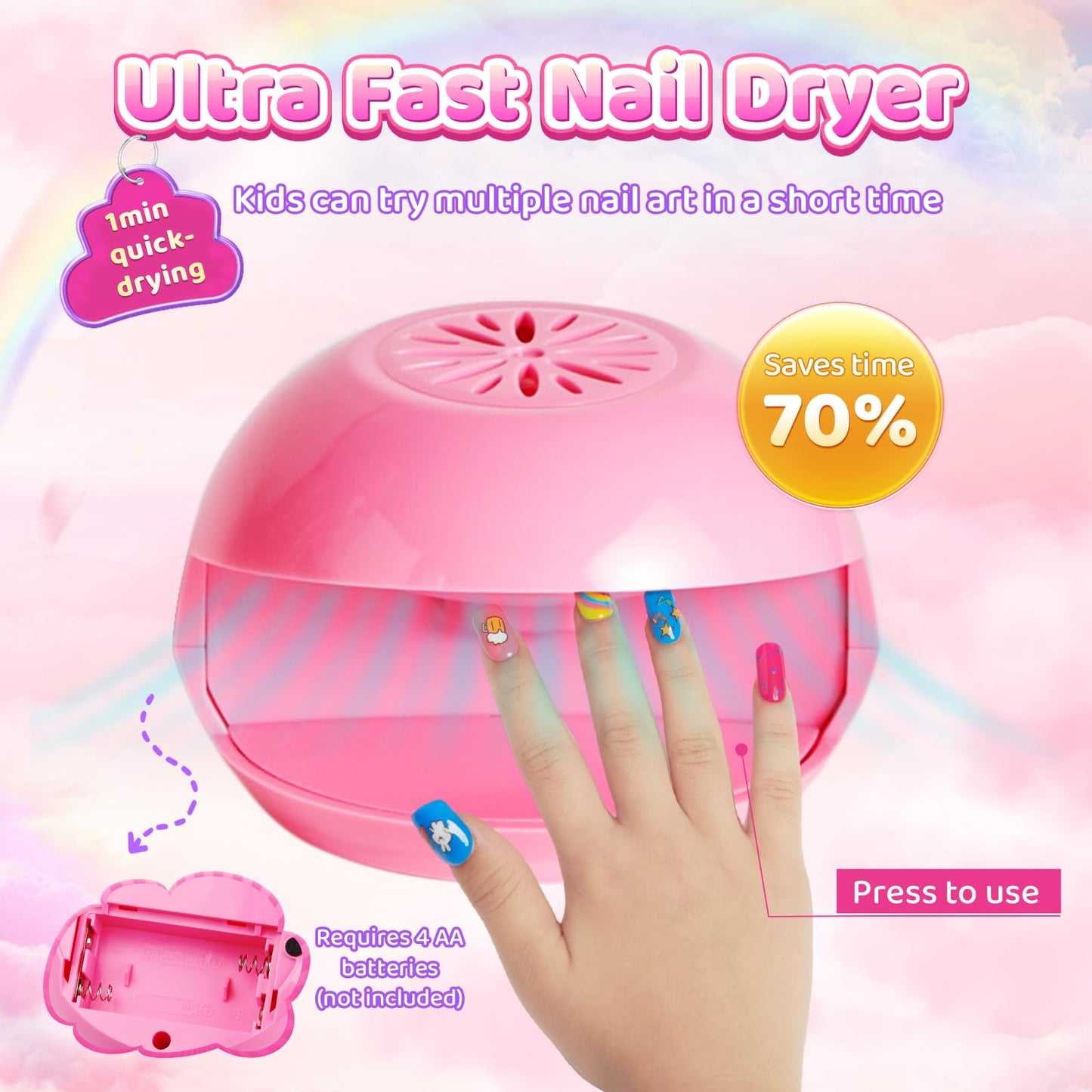 Kids Nail Polish Kit with Nail Dryer, 69PCs Nail Art Makeup Toy Set for Kids, Christmas Birthday Presents for 7 8 9 10 11 12 Yea