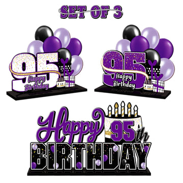 LINGTEER Purple Acrylic 95th Birthday Table Topper Centerpieces - Cheers to 95 Years Old Party Decorations