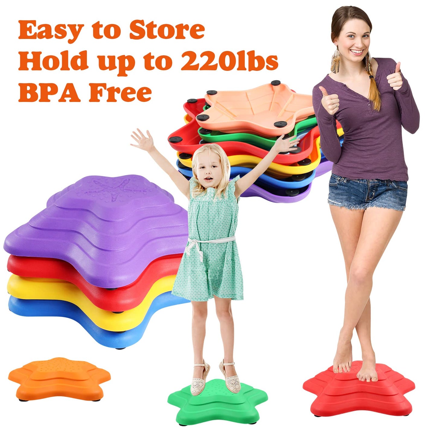 Gentle Monster Stepping Stones For Kids, Set Of 8 Pcs For Balance With Non-Slip Bottom - Exercise Coordination And Stability