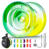 Professional Responsive Yoyo For Kids, K2 Crystal Dual Purpose Yoyo Replacement Unresponsive Yo-Yo Bearing For Intermediate, Plastic Yoyo With 12 Yoyo Strings, Yoyo Storage Bag (Green Yellow Gradient)