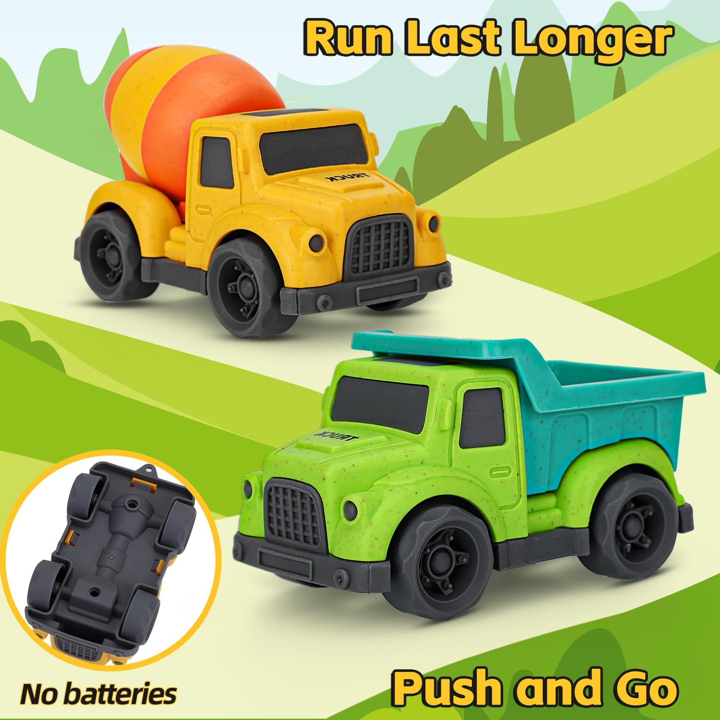 Toddler Trucks Toys 2-3, PVC, BPA Free Toy Cars for Toddlers 2-4 with Dump Truck, Mixer Cement, Construction Vehicle Toys Set fo