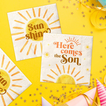 40Pcs Boho Sun Napkins-Here Comes The Son Baby Shower Decorations Retro Sunshine First Trip Around The Sun Disposable Paper Napk