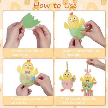Fennoral 12 Pack Easter Craft For Kids Make You Own Easter Chick Foam Stickers Ornament Diy Easter Arts And Crafts For Preschool